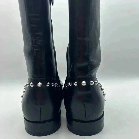 ALEXANDER McQUEEN Black Leather Metal Stud Detail Round-Toe Knee Boots 38 New* - Picture 9 of 16